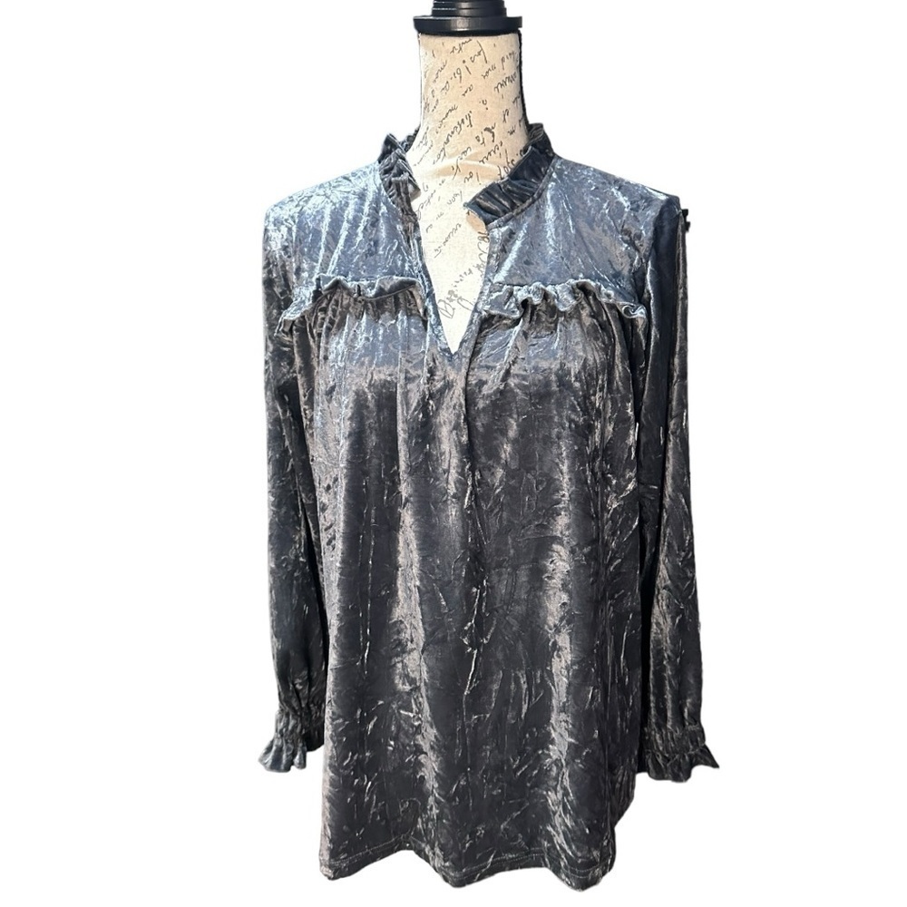 Crushed Velvet Dark Gray Blouse Size M NWOT
